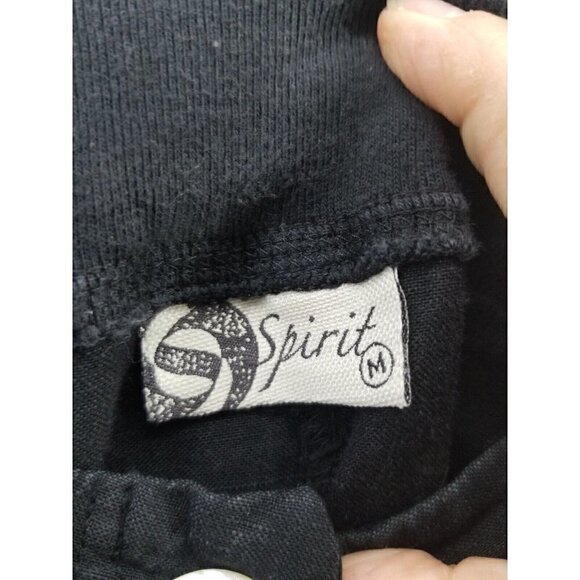 Spirit Linen Blend Navy Wide leg Cropped pants Sz Med.  Comfort Waist Split Hem - Picture 5 of 9